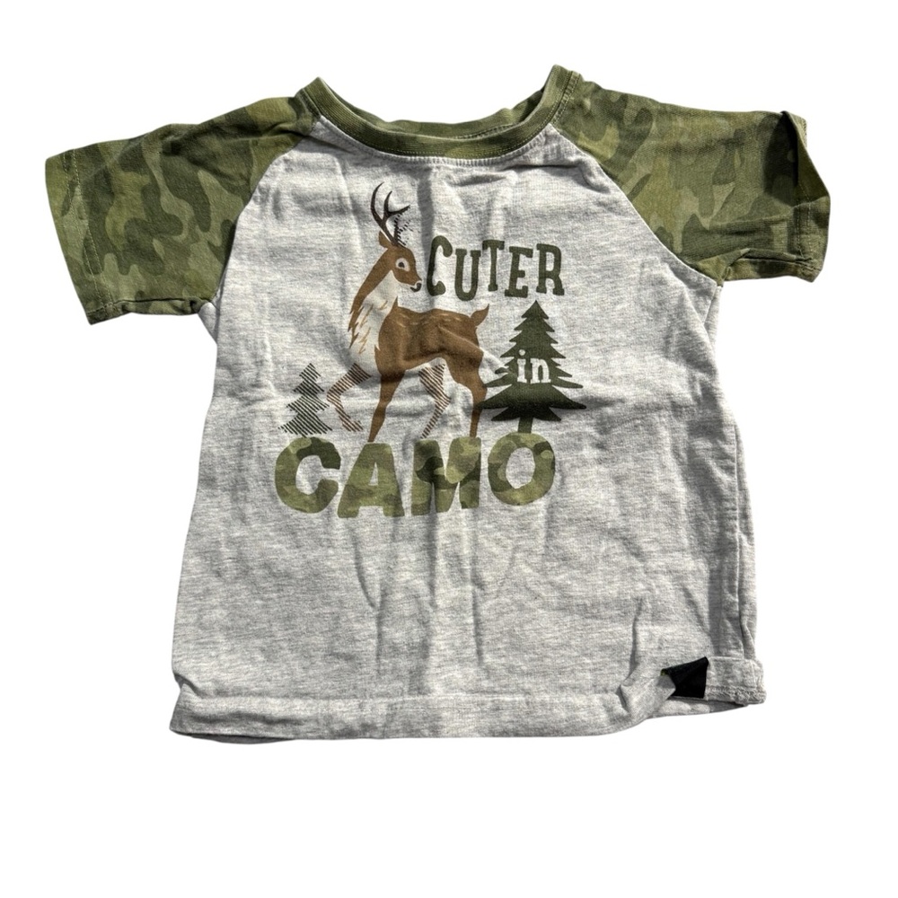 John Deere Cuter in Camo Short Sleeve Shirt 2T Gray & Camo Raglan Tee Cotton
